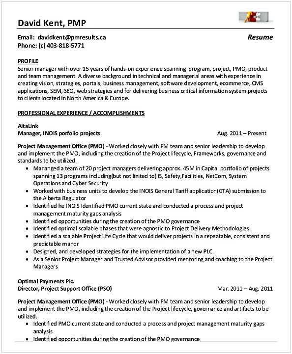 PMP Project Management Resume
