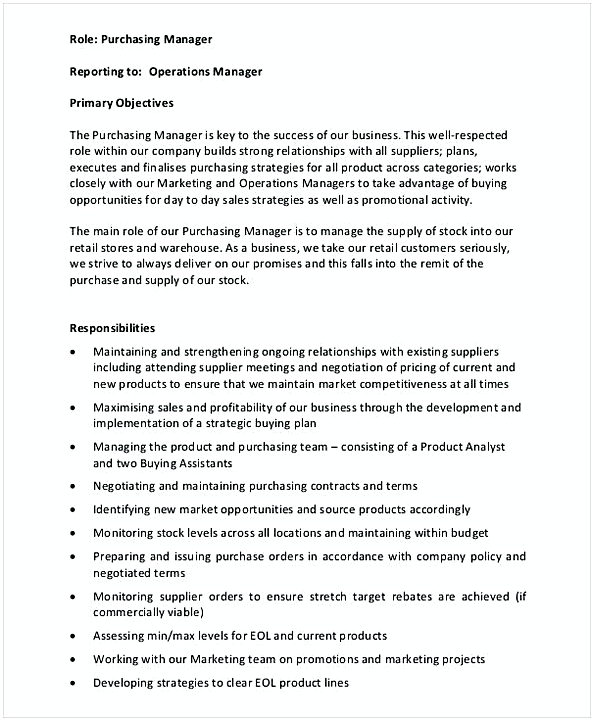 Purchasing Manager Executive Job Description