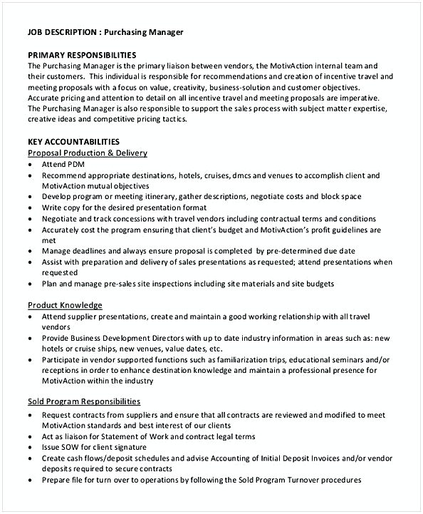 Purchasing Manager Primary Job Description Template