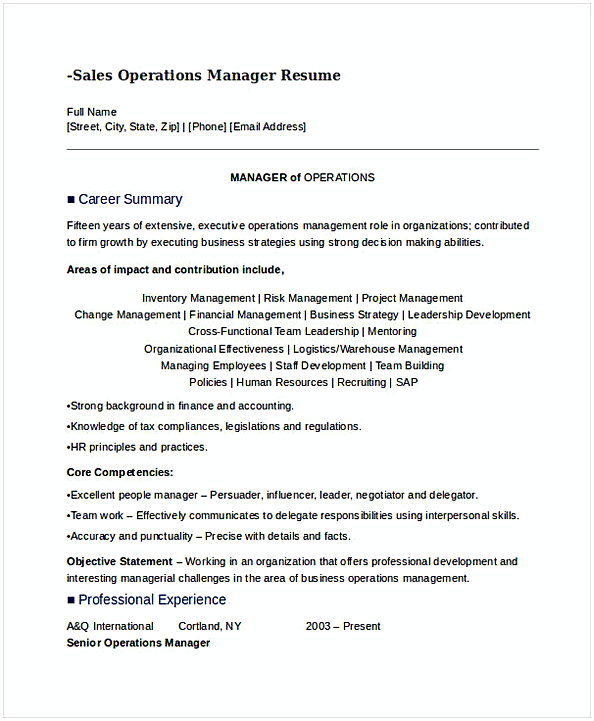 Sales Operations Manager Resume 1