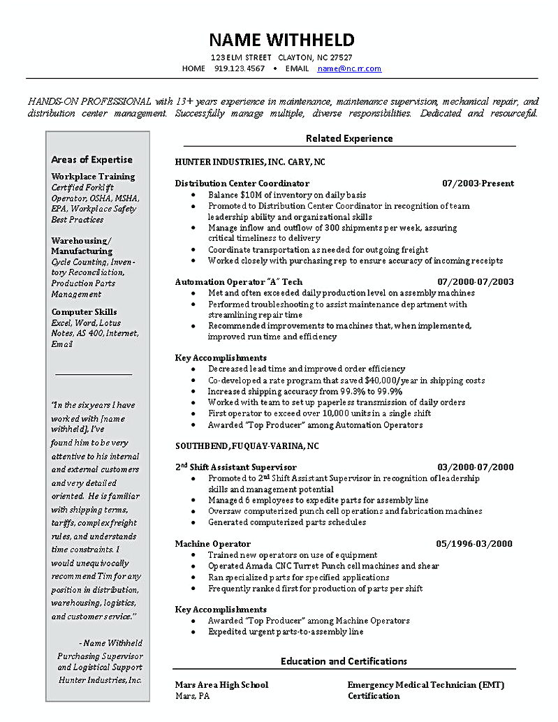inventory control manager resume
