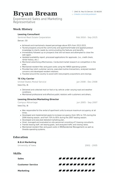 leasing consultant resume example