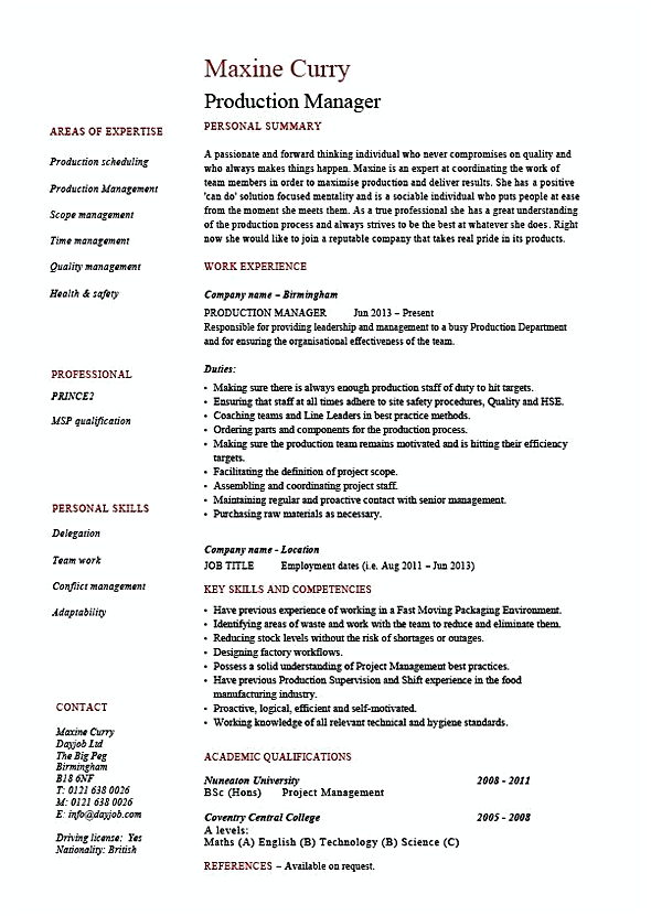 production manager resume