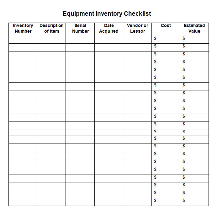Blank Inventory Checklist Template in word