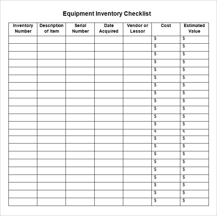 Inventory Checklist Templates