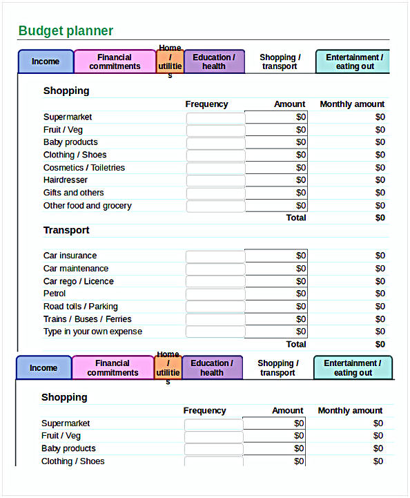 Budget Planner Spreadsheet Template Excel
