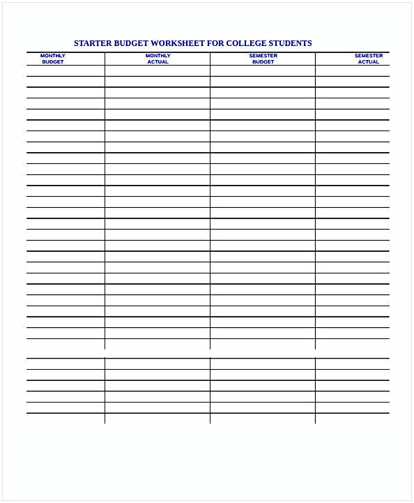 Budget Worksheet for College Students In Word