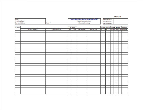 Chemical Inventory List Excel Template
