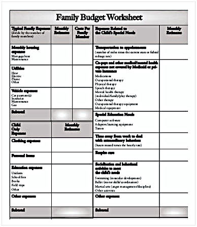 Family Child Care Budget Worksheet