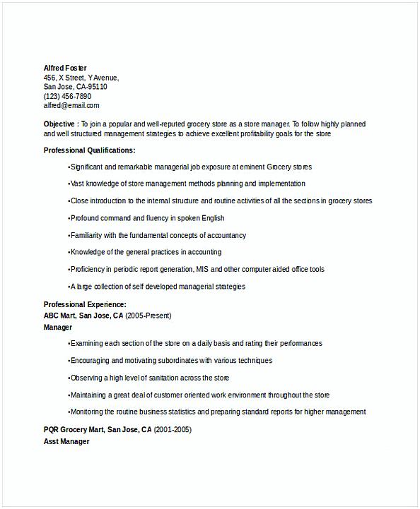 Grocery Store Manager Resume