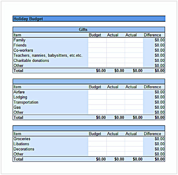 Holiday Budget Calculator Excel