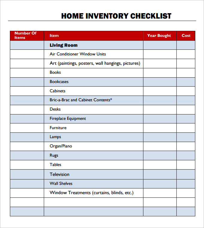 Home Inventory Checklist Template in Pdf