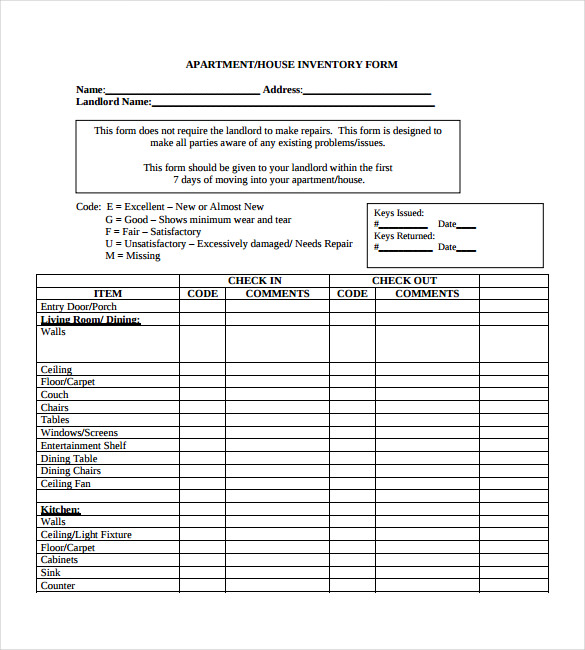 House Inventory Form PDF