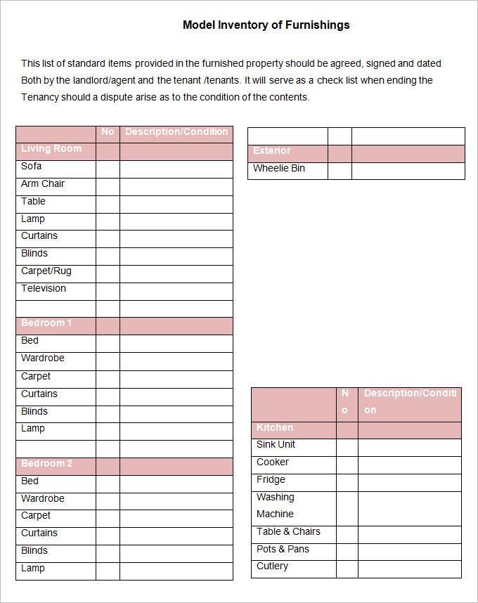 Inventory Templates For Landlords