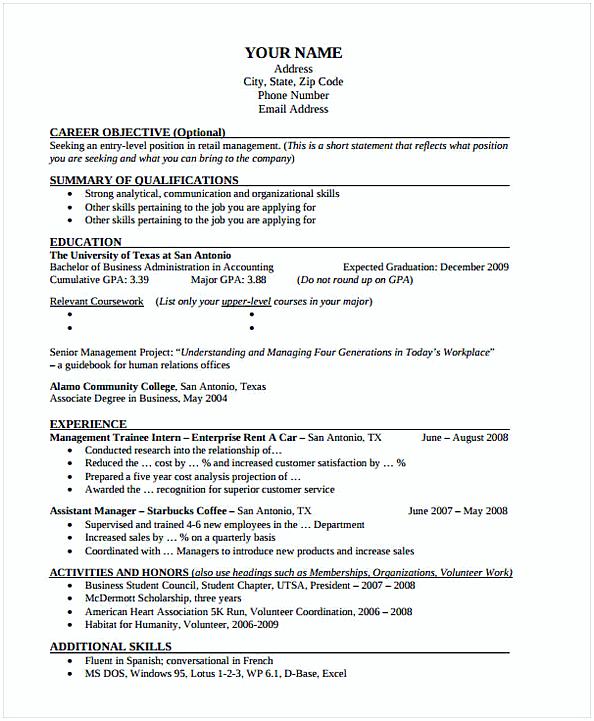 Manager Trainee Resume in PDF