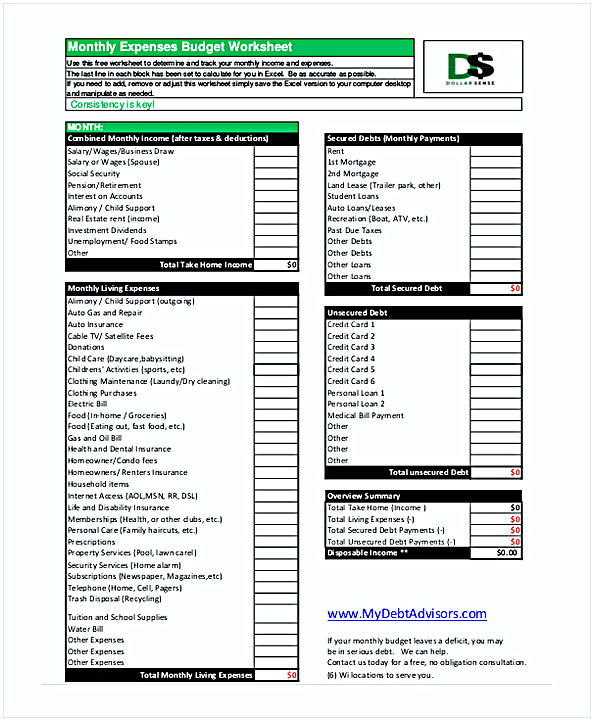 Monthly Expenses Budget Worksheet In PDF1