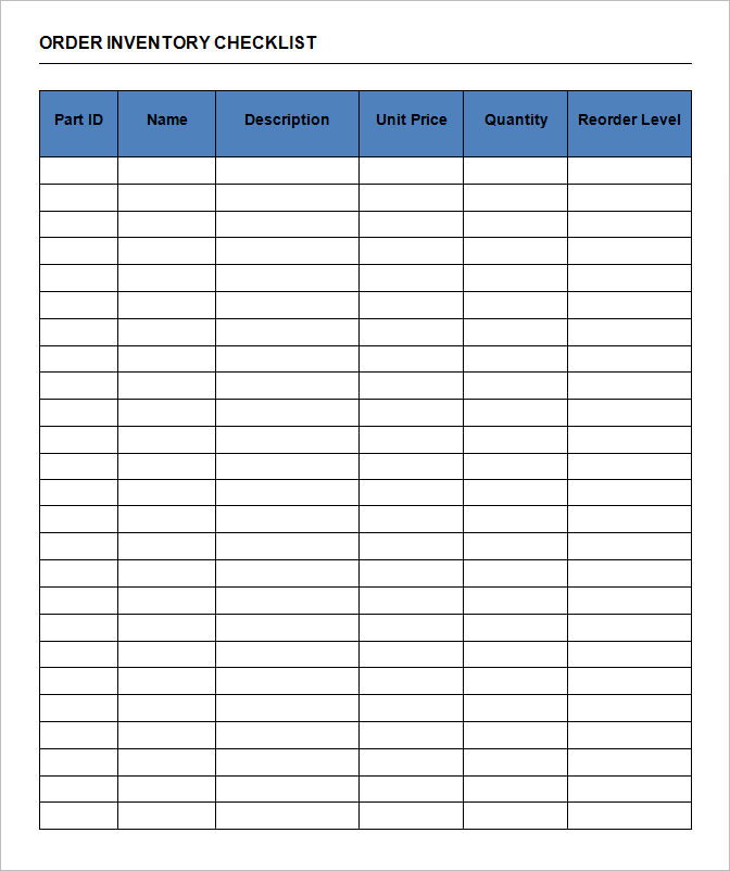 Order Inventory Checklist Template In Word