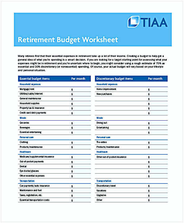 Printable Retirement Budget Worksheet Template in PDF