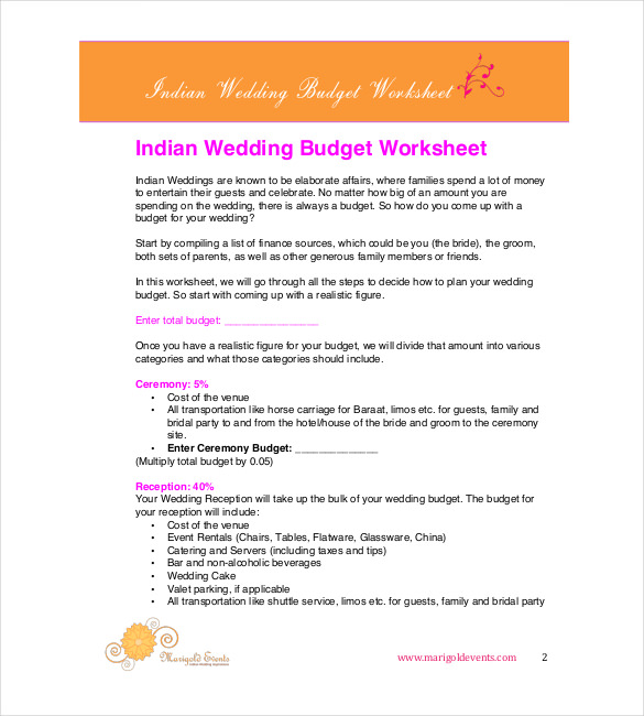 Printable Wedding Budget Template