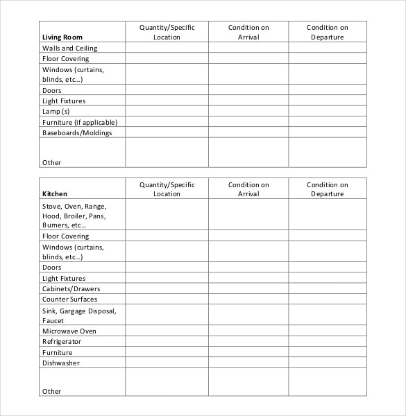 Rental Inspection Inventory Checklist Template PDF