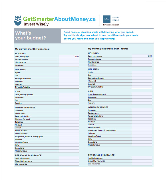 Retirement Budget Spreadsheet PDF Template
