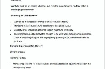 Sample Factory Manager Resume Template