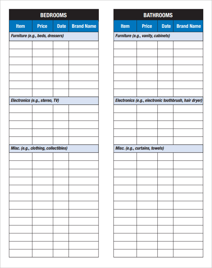 home inventory list