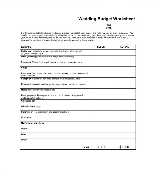 Sample Wedding Worksheet PDF