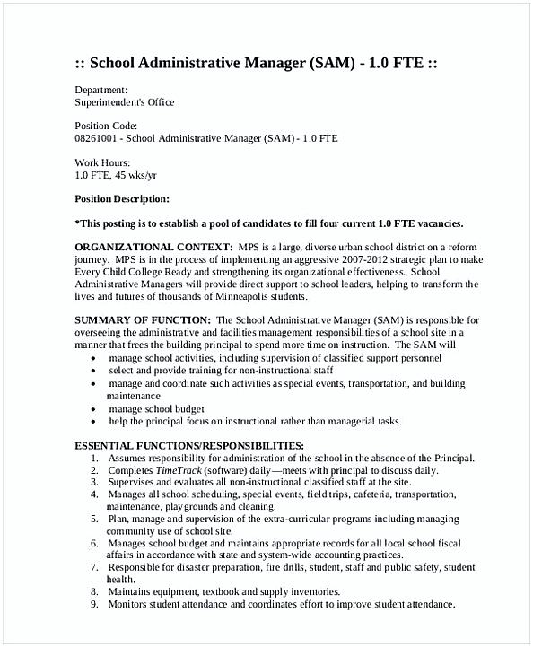 School Administrative Manager Resume