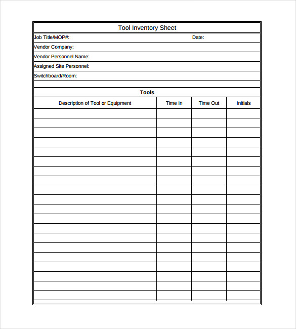 Tool Inventory Spread Sheet PDF