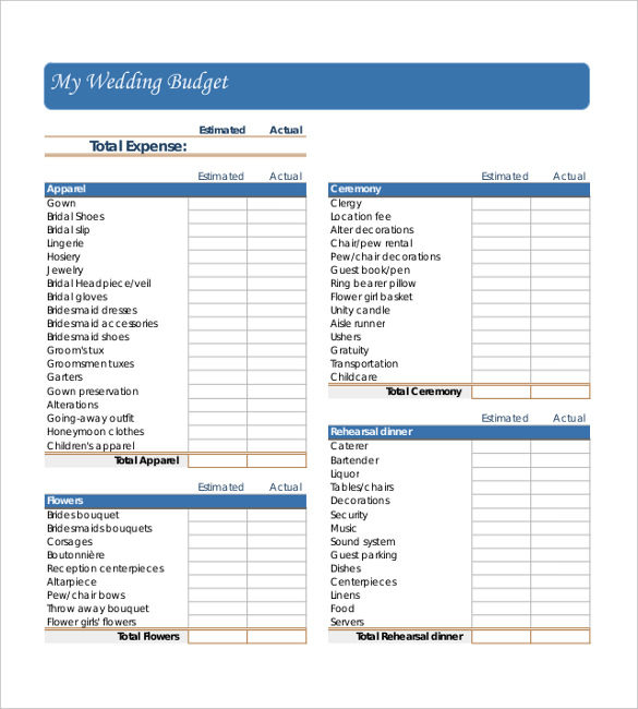 Wedding Budget PDF Format