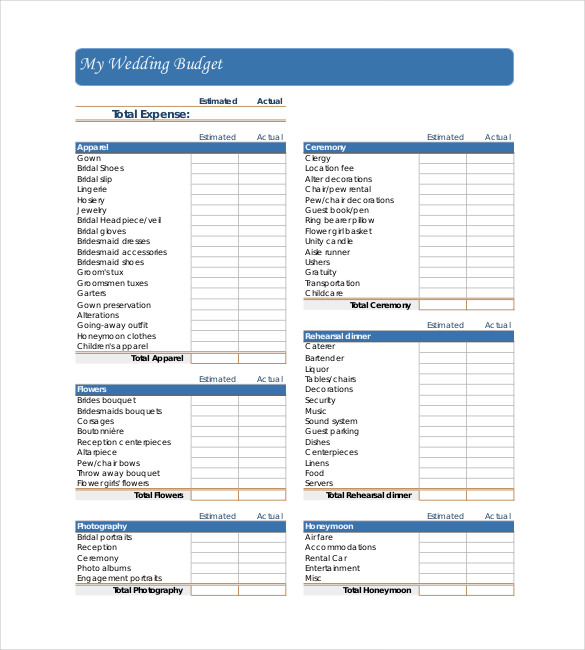 Wedding Budget Template PDF