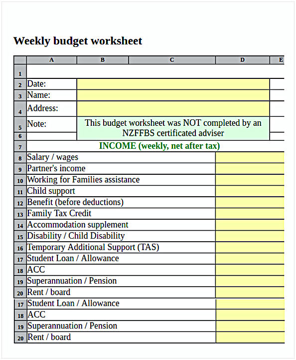 Weekly Budget Worksheet In Excel