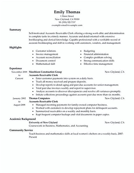 accounts receivable clerk accounting finance resume example traditional
