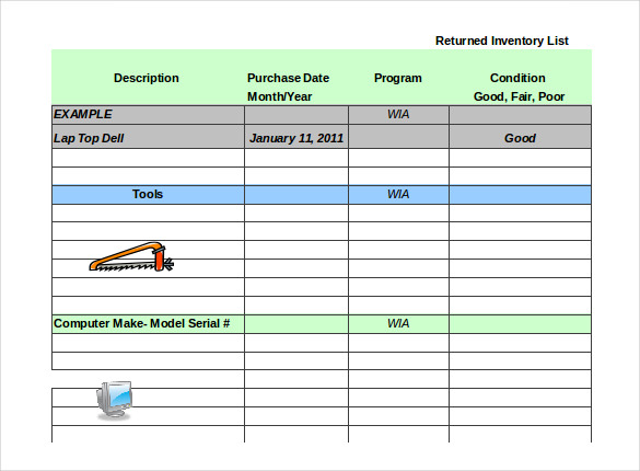 tool inventory sheet