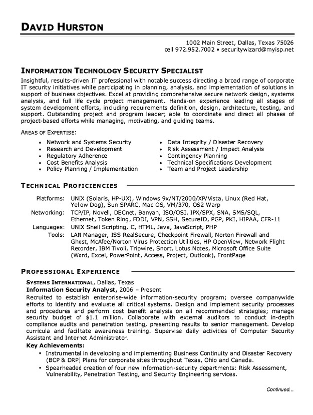 information security analyst resume