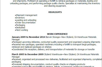 warehouse materials manager resume