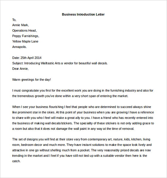 Business Introduction Letter templatesFormat