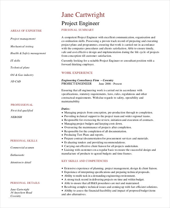 Construction Project Manager Project Engineer Resume
