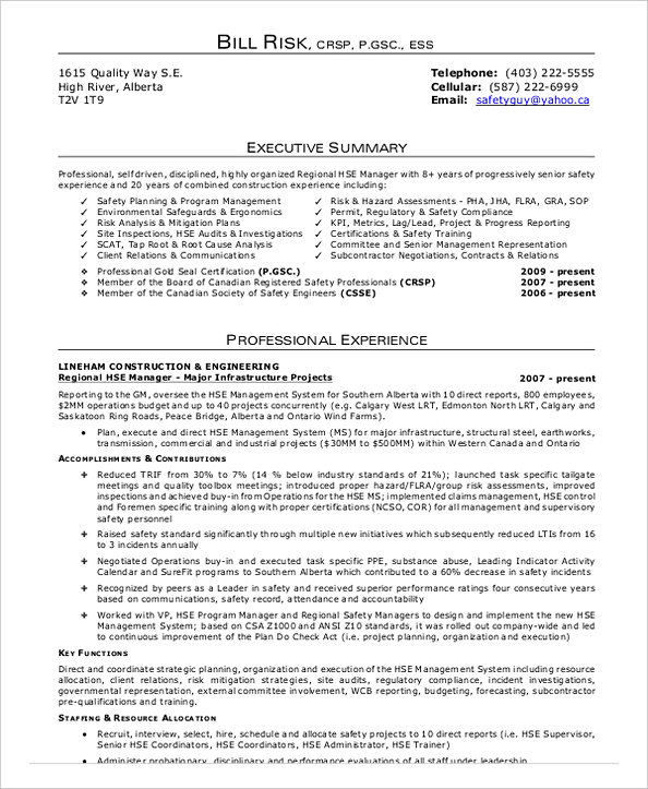 Construction Project Manager Safety Officer Resume