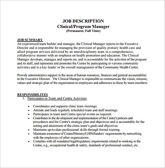 Free Clinical Program Regional Manager Job Description PDF Template