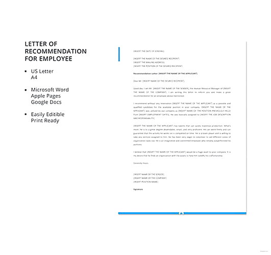 Letter of Recommendation for Employee templates
