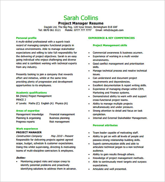 Project Manager Resume PDF Free Download 1