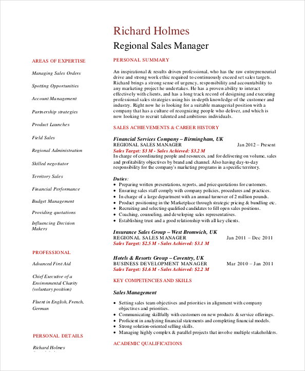 Regional Sales Manager Resume