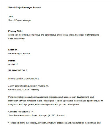 Sales Project Manager Resume
