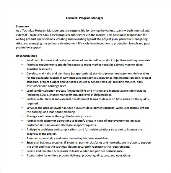 Technical Program Regional Manager Job Description PDF Free Download