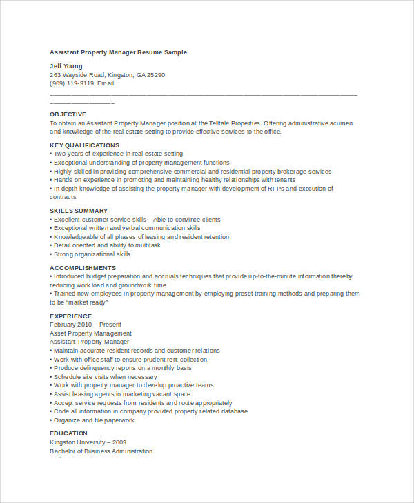 Assistant Property Manager Resume 1