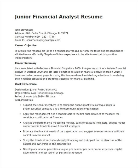 Junior Financial Analyst Resume sample