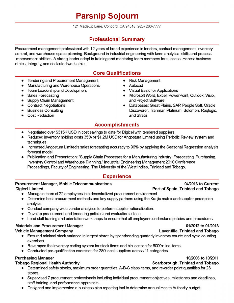 Procurement Manager Resume