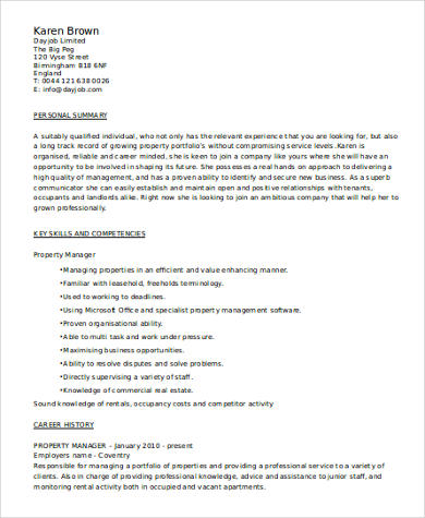 Property Manager Resume Skills Example
